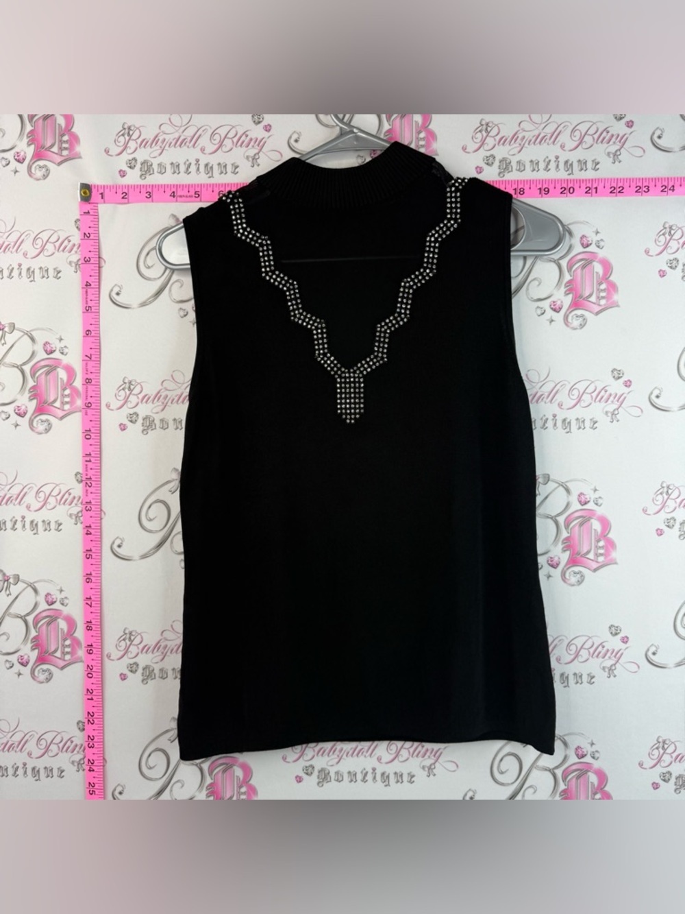 Sleeveless Top crystals sparkles Black with Rhinestone V-Neck Sparkly